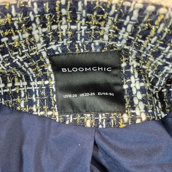 BloomChic Elegant Tweed Blazer with Gold Buttons Blue/White Metallic Gold 18-20 - Picture 2 of 11